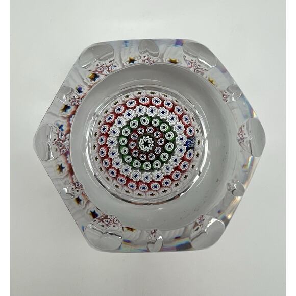 Whitefriars Other - Whitefriars 1974 Faceted Pink Green Millefiori Art Glass Paperweight 3” England